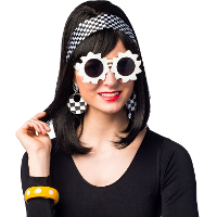 Carnaval verkleed jaren 60 setje   zwart/wit   dames   hippie/flower power   Brigitte Bardot ruitjes