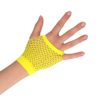 Carnaval verkleed korte visnet handschoenen   geel   voor volwassenen