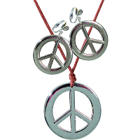 Carnaval verkleed set Hippie   Peace teken ketting/oorbellen   dames   Flower Power
