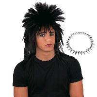 Carnaval verkleed setje heren punker   wilde haren pruik   met spikes ketting