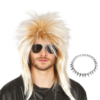 Carnaval verkleed setje heren punker   wilde haren pruik   spikes ketting