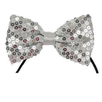 Carnaval verkleed vlinderstrikje met pailletten glitters   zilver   volwassenen