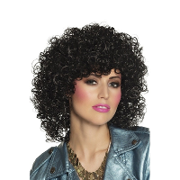 Carnaval verkleedpruik voor dames   zwart   krullen   jaren 80/eighties stijl