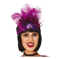Charleston luxe hoofdband   met veren en roosjes   paars   dames   jaren 20 thema