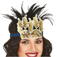 Charleston luxe hoofdband   met zwarte veren en glitters   goud   dames   jaren 20 thema