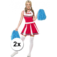 Cheerball   2x   met ringgreep   blauw   28 cm   pompom   Cheerleader verkleed accessoires
