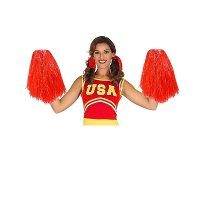 Cheerball/pompom   2x   rood   met ringgreep   33 cm   cheerleader verkleed accessoires