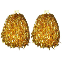 Cheerball/pompom goud   2x   met ringgreep   33 cm   Cheerleader verkleed accessoires