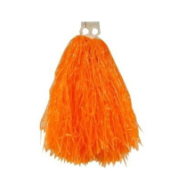 Cheerball/pompom oranje   1x   met ringgreep   33 cm   Cheerleader verkleed accessoires