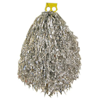 Cheerball/pompom zilver   1x   met ringgreep   33 cm   Cheerleader verkleed accessoires