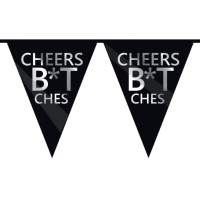 Cheers Bitches vlaggenlijn 10 meter   zwart   enkelzijdig bedrukt   metallic zilver