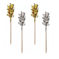 Cocktailprikkers/Decoratieprikkers   30x   goud/zilver   lametta   oud en nieuw feest prikkertjes