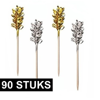 Cocktailprikkers/Decoratieprikkers   90x   goud/zilver   lametta   oud en nieuw feest prikkertjes