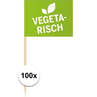 Cocktailprikkers Vegetarisch   100x   8 cm  mini vlaggetjes  Houten spiesjes