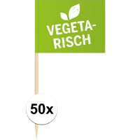 Cocktailprikkers Vegetarisch   50x   8 cm  mini vlaggetjes  Houten spiesjes