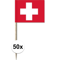 Cocktailprikkers vlag Zwitserland   50x stuks   8 cm vlaggetjes   landen decoratie   Prikkertjes