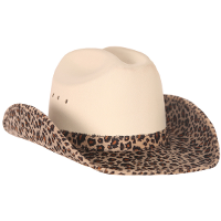 Cowboy/western verkleed hoed   beige  luipaard look   voor volwassenen