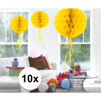 Decoratie bol   10x   geel   30 cm   crepe papier   versiering   feestversiering