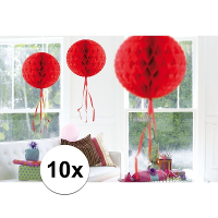 Decoratie bol   10x   rood   30 cm   crepe papier   versiering   feestversiering