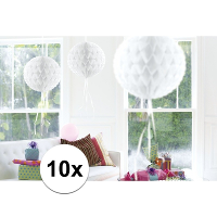 Decoratie bol   10x   wit   30 cm   crepe papier   versiering   feestversiering