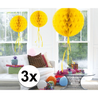 Decoratie bol   3x   geel   30 cm   crepe papier   versiering   feestversiering