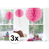 Decoratie bol   3x   lichtroze   30 cm   crepe papier   versiering   feestversiering