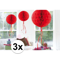 Decoratie bol   3x   rood   30 cm   crepe papier   versiering   feestversiering