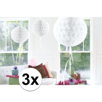 Decoratie bol   3x   wit   30 cm   crepe papier   versiering   feestversiering
