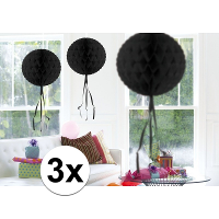 Decoratie bol   3x   zwart   30 cm   crepe papier   versiering   feestversiering