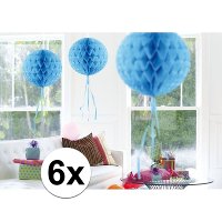 Decoratie bol   6x   blauw   30 cm   crepe papier   versiering   feestversiering
