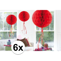 Decoratie bol   6x   rood   30 cm   crepe papier   versiering   feestversiering