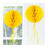 Decoratie bol   geel   30 cm   crepe papier   versiering   feestversiering