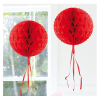 Decoratie bol   rood   30 cm   crepe papier   versiering   feestversiering