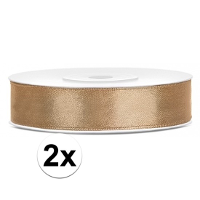 Decoratie satijn sierlint   2x   goud   12 mm x 25 meter   Cadeaulint satijnlint