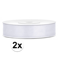 Decoratie satijn sierlint   2x   wit   12 mm x 25 meter   Cadeaulint satijnlint