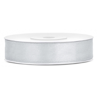 Decoratie satijn sierlint   zilver   12 mm x 25 meter   Cadeaulint satijnlint