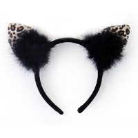Diadeem met luipaard/katten oortjes   zwart  meisjes/dames   Carnaval verkleed oren
