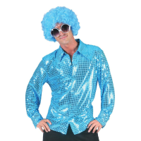 Disco blouse met pailletten blauw   grote kraag   heren