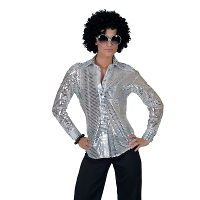 Disco seventies   verkleed blouse   zilver   pailletten   dames   70s   verkleedkleding