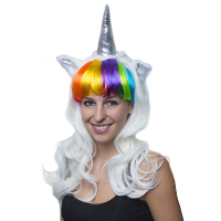 Eenhoorn regenboog verkleed pruik   carnaval verkleed accessoire   voor dames