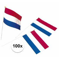 Merkloos Feest zwaaivlaggetje   100x   Nederlandse vlag   20 x 30 cm   kunststof   handvlaggetjes   Holland