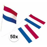 Merkloos Feest zwaaivlaggetje   50x   Nederlandse vlag   20 x 30 cm   kunststof   handvlaggetjes   Holland