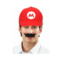 Feestpet Mario / loodgieter   rood   met zwarte plaksnor   voor kinderen   verkleedkleding