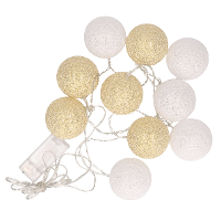 Feestverlichting lichtsnoer met katoenen balletjes   wit/goud   300 cm   ballen van 6 cm