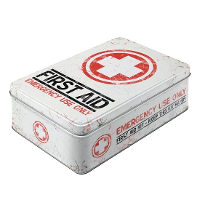 First aid bewaarblik   opbergblik   23 x 16 x 7 cm   metaal   Verbanddoos   Nostalgische print