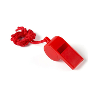 Fluitjes van kunststof   Multipack van 10x stuks   rood   aan koordje   herrie maken   sport