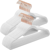 Fluwelen kledinghangers, Set van 50, Antislip, Wit en Rosé Goud