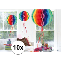 Folat Decoratie bol   10x   regenboog kleuren   30 cm   crepe papier   versiering   feestversiering