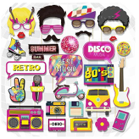 Foto prop disco/eighties party thema set   op stokjes   30 delig