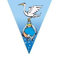 Geboorte feest vlaggenlijn/slinger blauw met ooievaar   5 meter   Jongen geboren feestartikelen